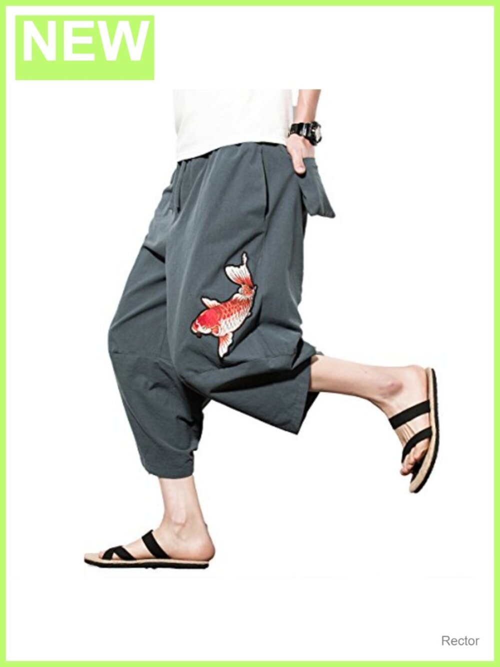 Men's Harem Capri Pants Cotton Blend Wide Leg Casual Drawstring